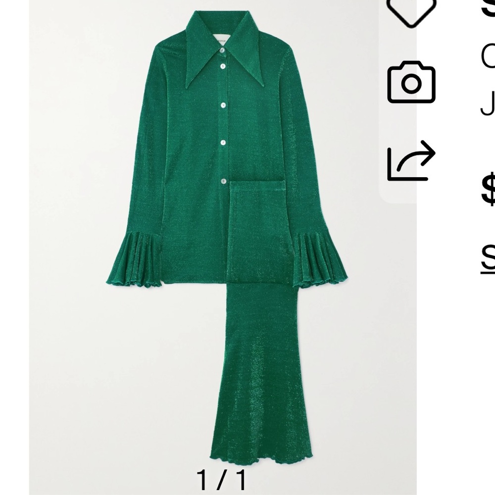 Sleeper Cosmos metallic jersey pajama set green - top and pants. NWT